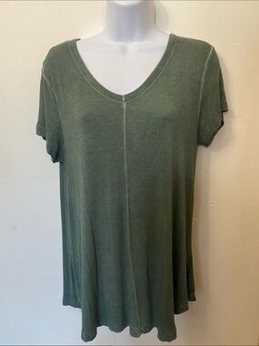 V-Neck Washed Olive Green Women's Top